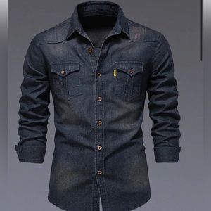 NWT Limitsix Premium Denim Shirt Dark Blue in size Large